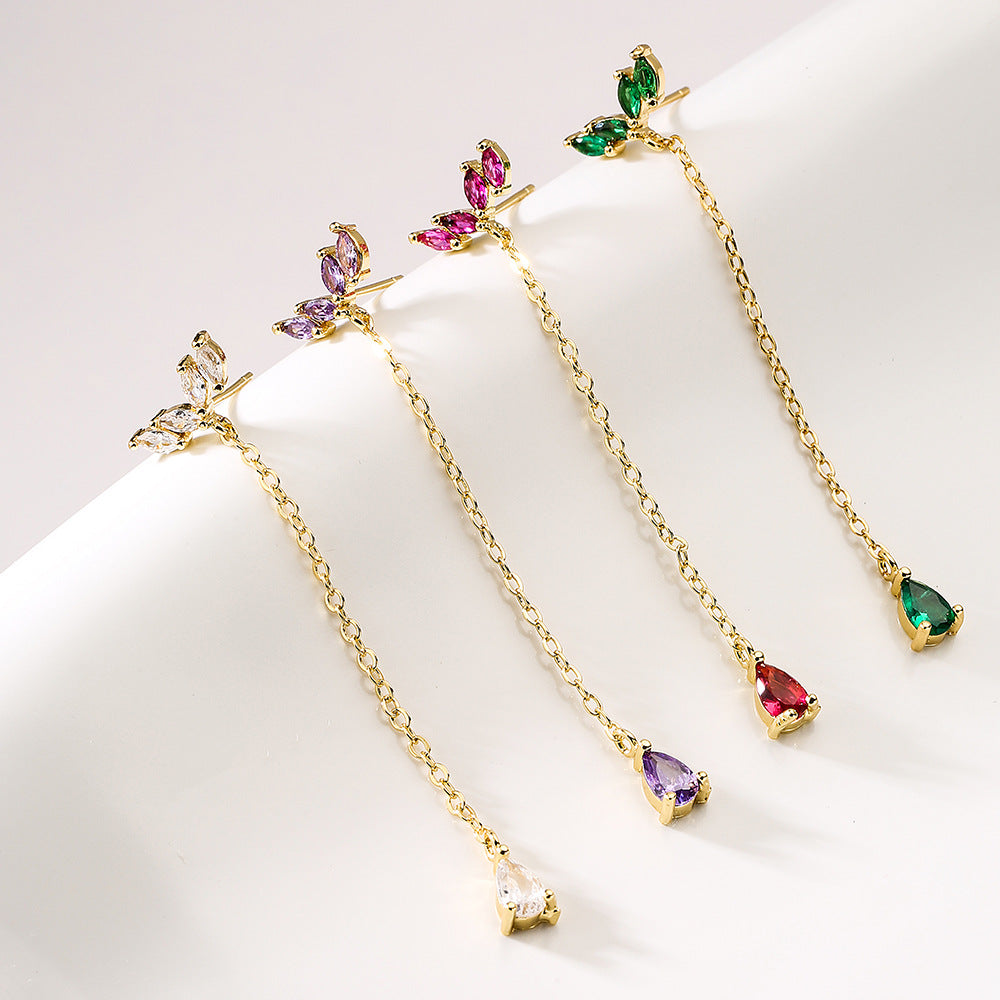 Orecchini a Nappa Geometrici da Donna in Rame con Placcatura in Oro 18K e Dettagli in Zirconi