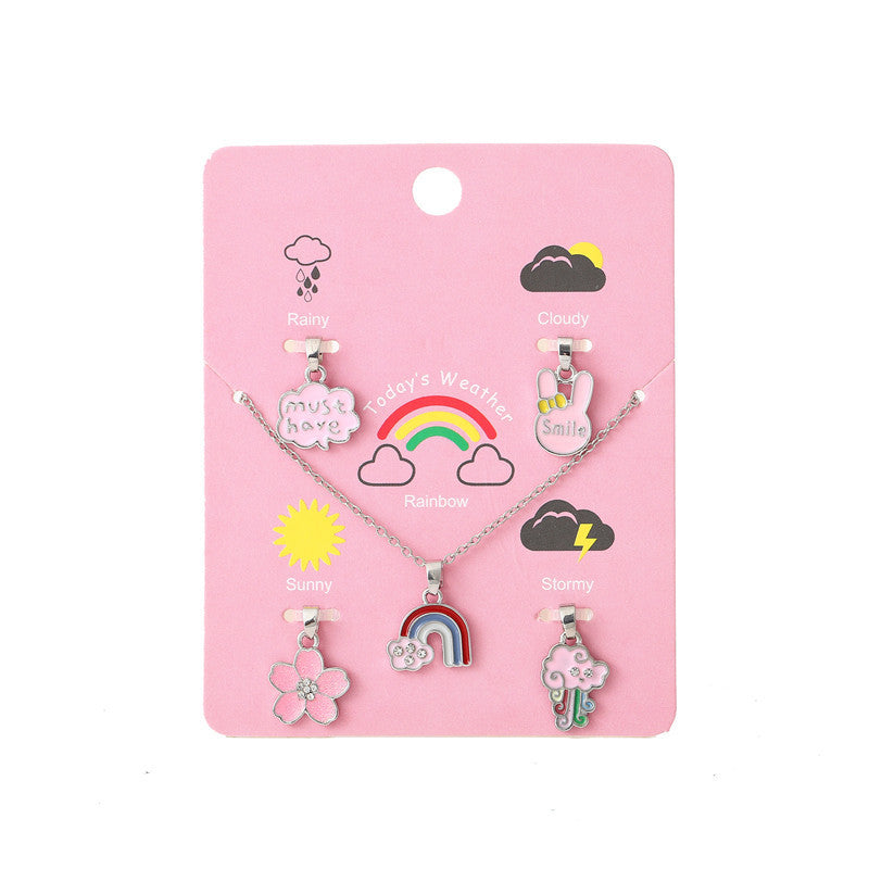 Collana con Ciondolo a Barra in Lega Animale Floreale a Cartone Animato Smaltato con Catena a Maglie per Bambini