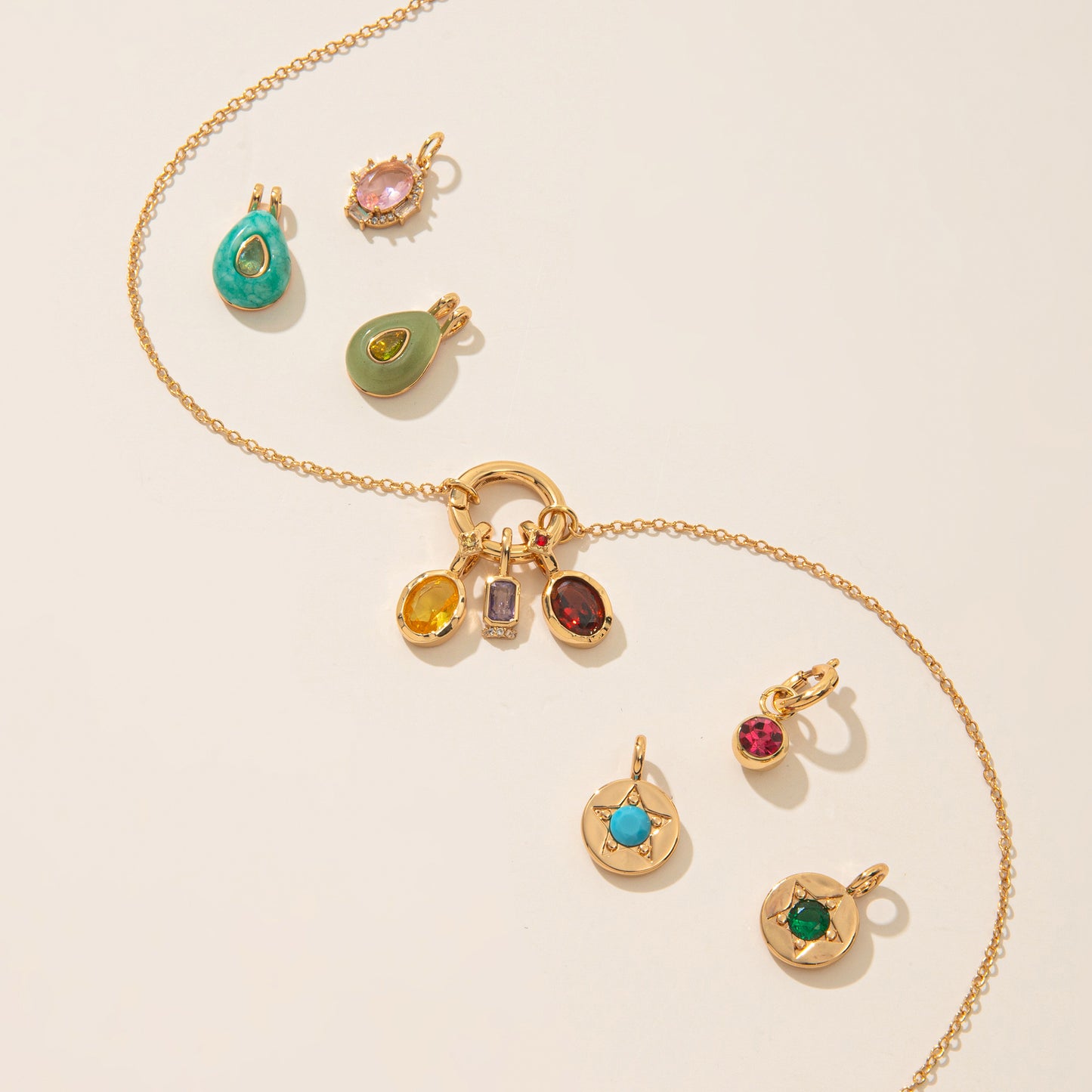 Vintage Geometric Stainless Steel 18K Gold Plated PVD DIY Charm Bar Necklace with 12 Birthstones
