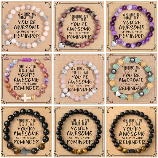 Unisex Heart Natural Stone Beaded Bracelet
