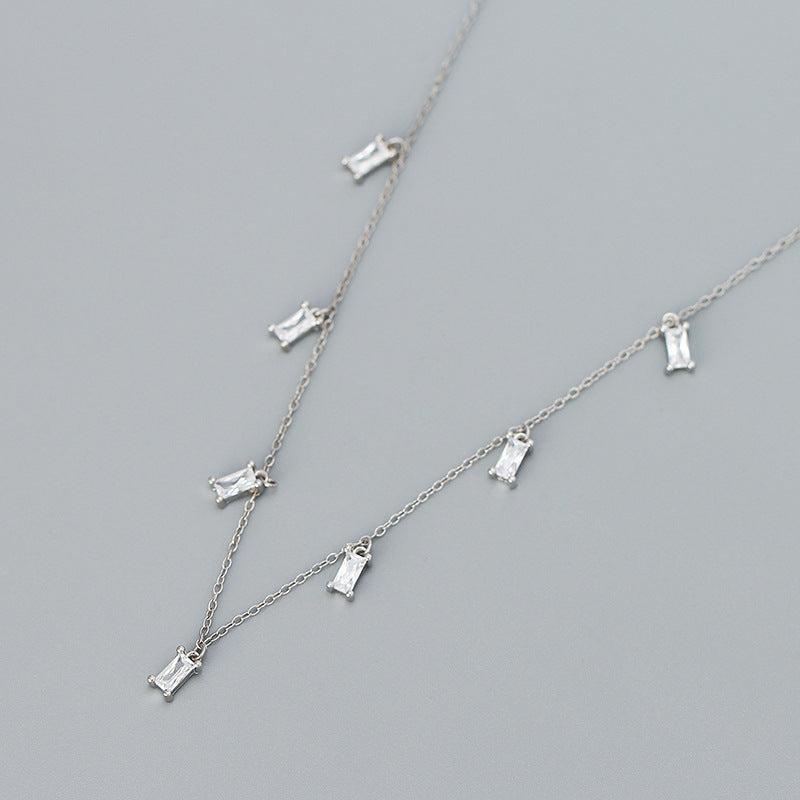 Luxury Elegant Geometric 925 Sterling Silver Cubic Zirconia Inlay Necklace Curb Chain for Women