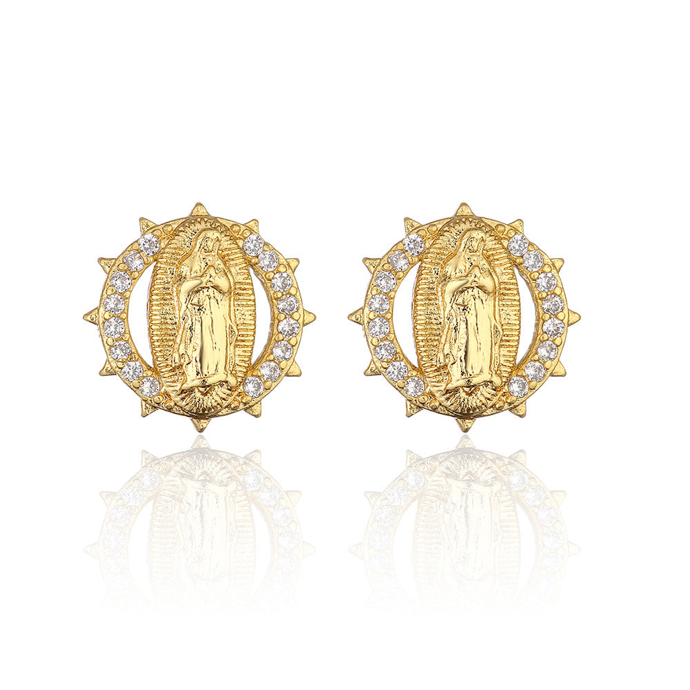 Minimalist Modern Geometric Copper Stud Earrings with Micro-Pave Zirconia for Women