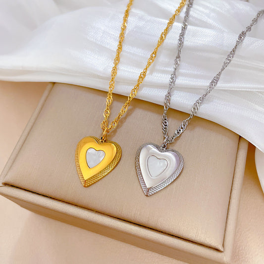 Collar Minimalista de Acero de Titanio con Forma de Corazón Chapado en Oro para Mujer y Hombre, Joyería con Colgante de Cadena para Clavícula