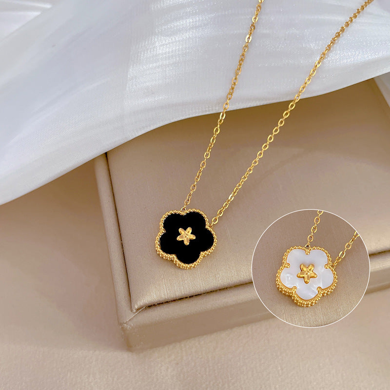 Minimalist Titanium Steel Geometric Floral Collar Necklace for Unisex