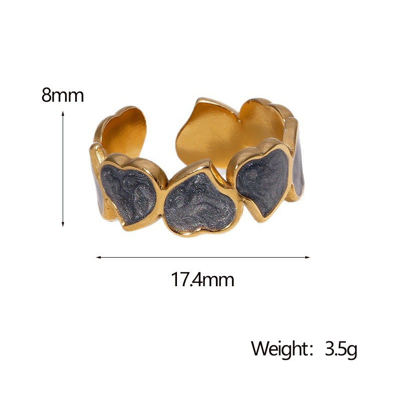Minimalist Heart-Shaped Titanium Steel Adjustable Ring for Women with Enamel Finish and Hypoallergenic Plating