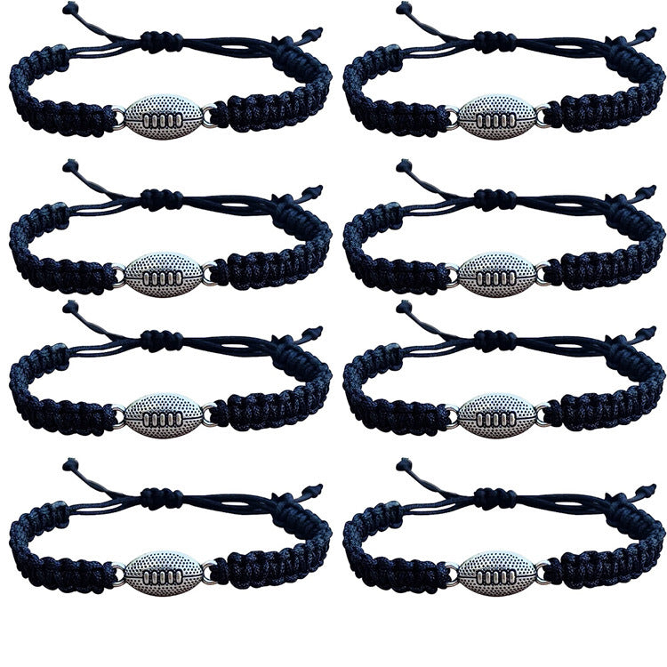 Unisex Geometric American Football Braided Cord Bracelet Adjustable Beaded Sports Wristband Gift