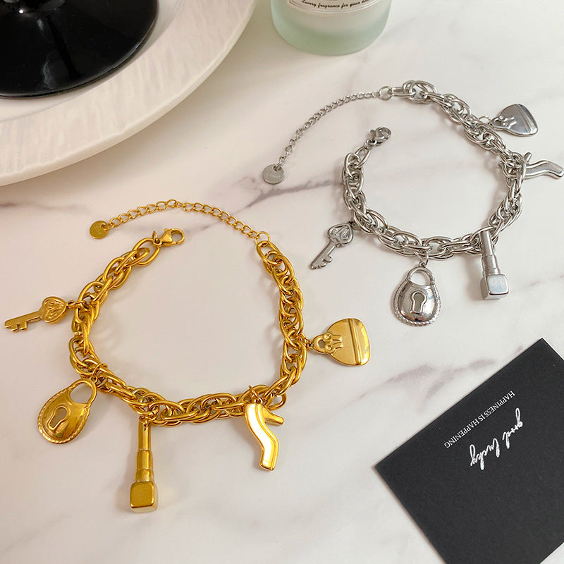 Unique Gold Plated Titanium Steel High Heel Shoe Bracelet for Men and Women