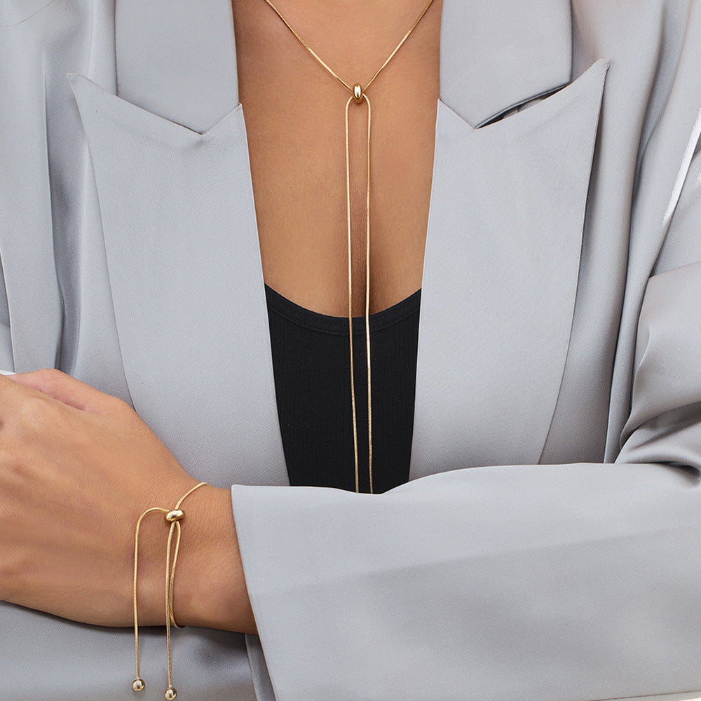 Minimalist Square Brass Plated Cable Chain Necklace with Tassel Adjustable