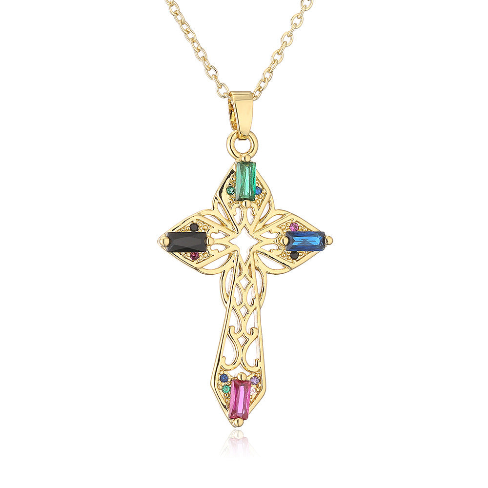 Geometric Pendant Necklace for Women in Copper with 18K Gold Plating and Zircon Inlay, Fashionable Minimalist Style