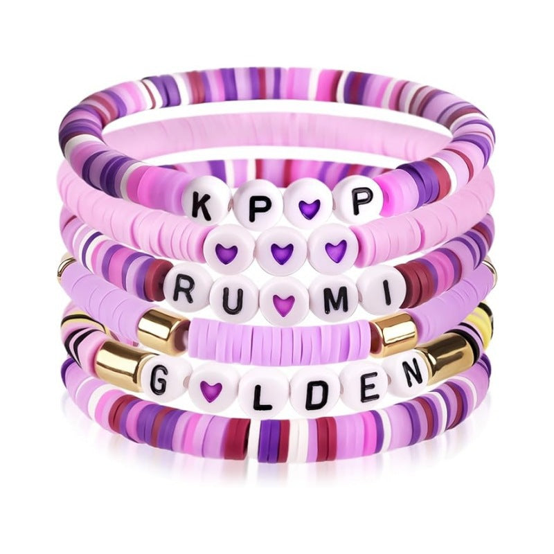 Minimalist Letter Cartoon Glass Beaded Bracelet Unisex Elastic Charm Bar