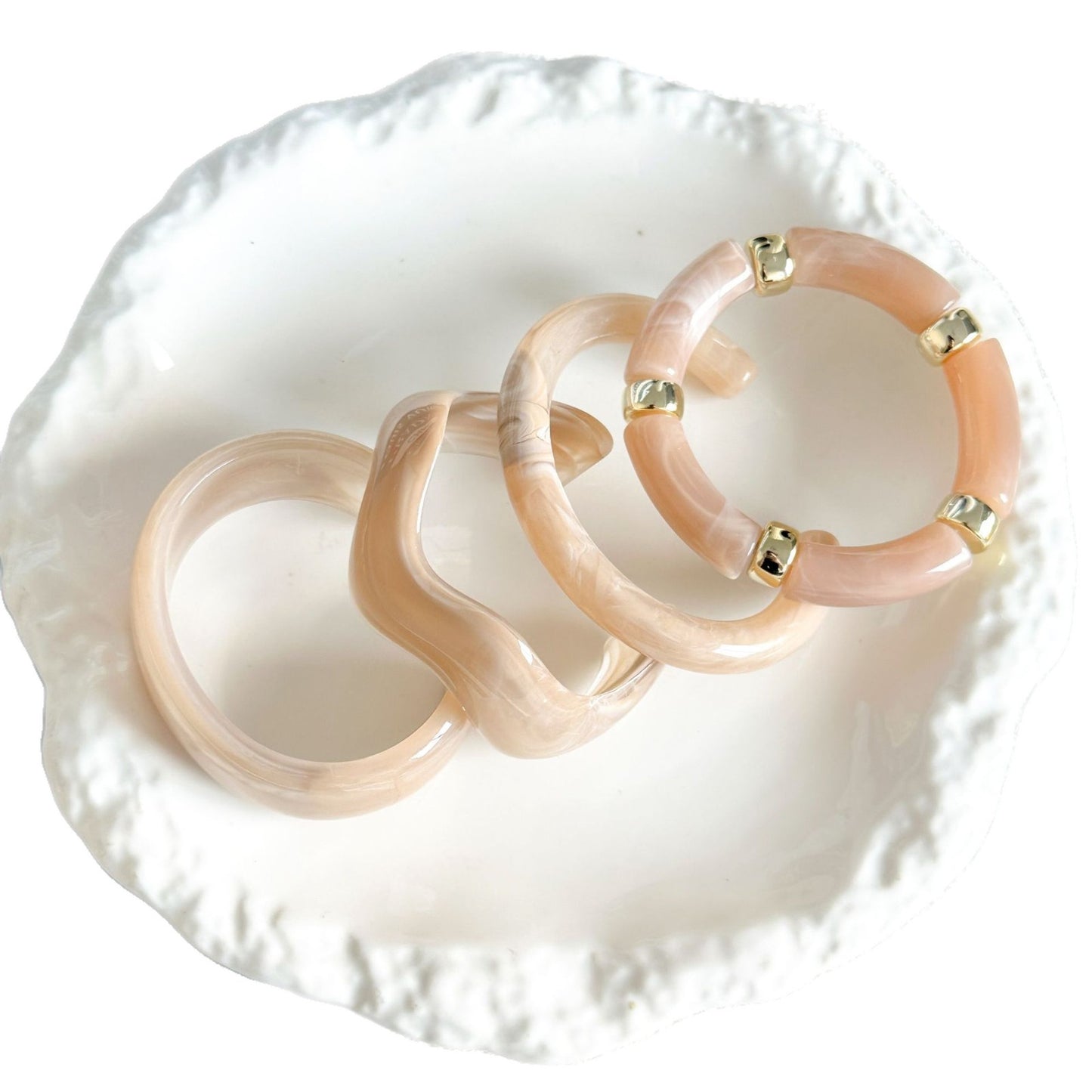 Vintage Geometric Drip Oil Acrylic Beaded Curved Tube Stacking Bracelet Set