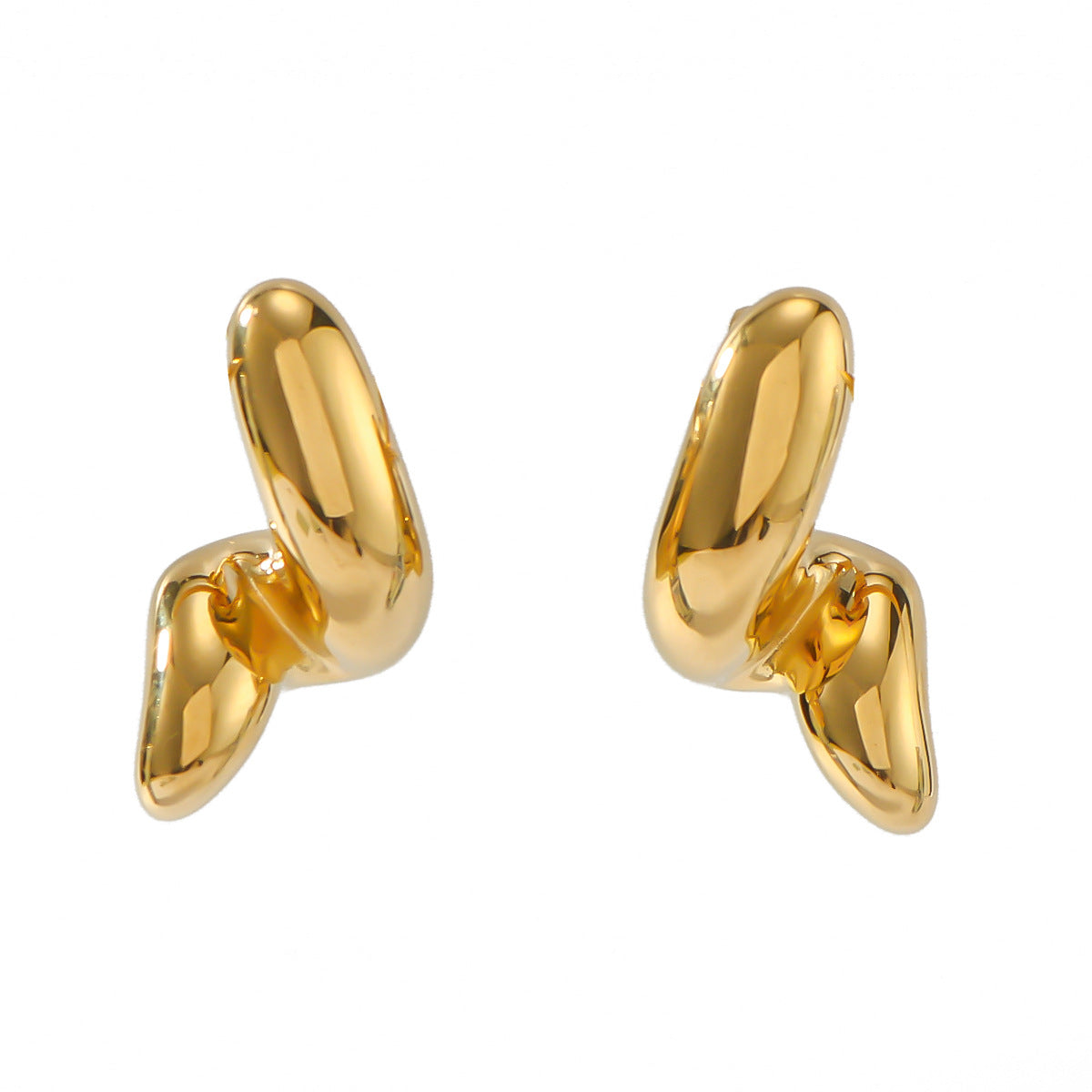 Orecchini in Acciaio Inox Minimalisti a Onda Geometrica con Placcatura Oro 18K e Dettaglio Linea Lucida