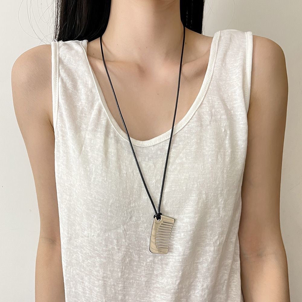 Casual Titanium Steel Plated Comb Pendant Necklace for Unisex