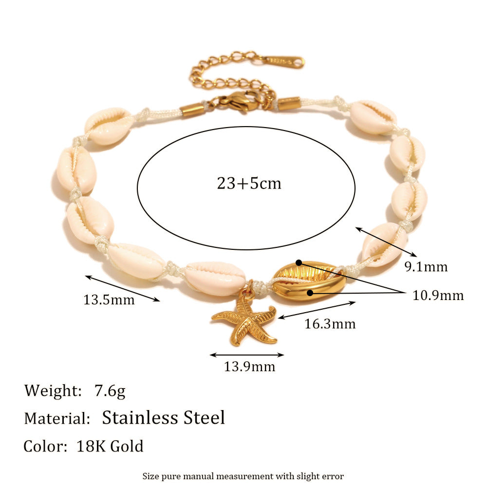 Minimalist Star-Shaped Stainless Steel Plated 18K Gold Beach-Themed Anklet for Women