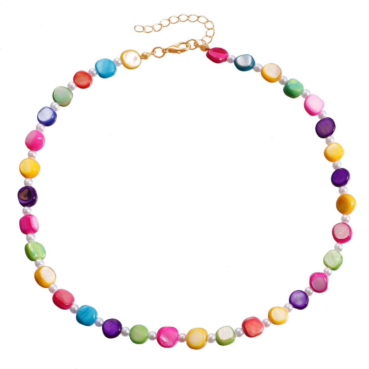 Collar Pendiente Bohemio Geométrico de Perlas y Conchas Mixtas Electrochapadas para Mujer