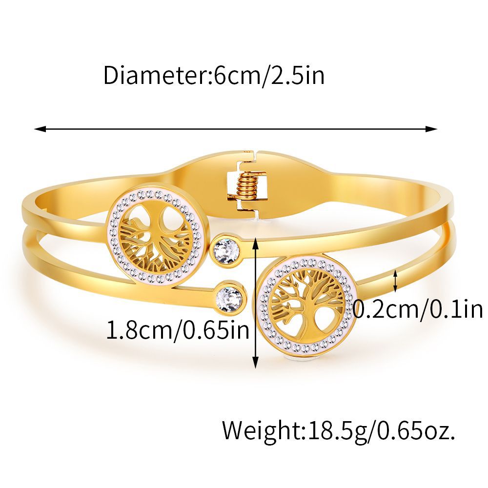 Adjustable Tree of Life Geometric Plated Titanium Steel Bracelet for Women with Leaf Pattern