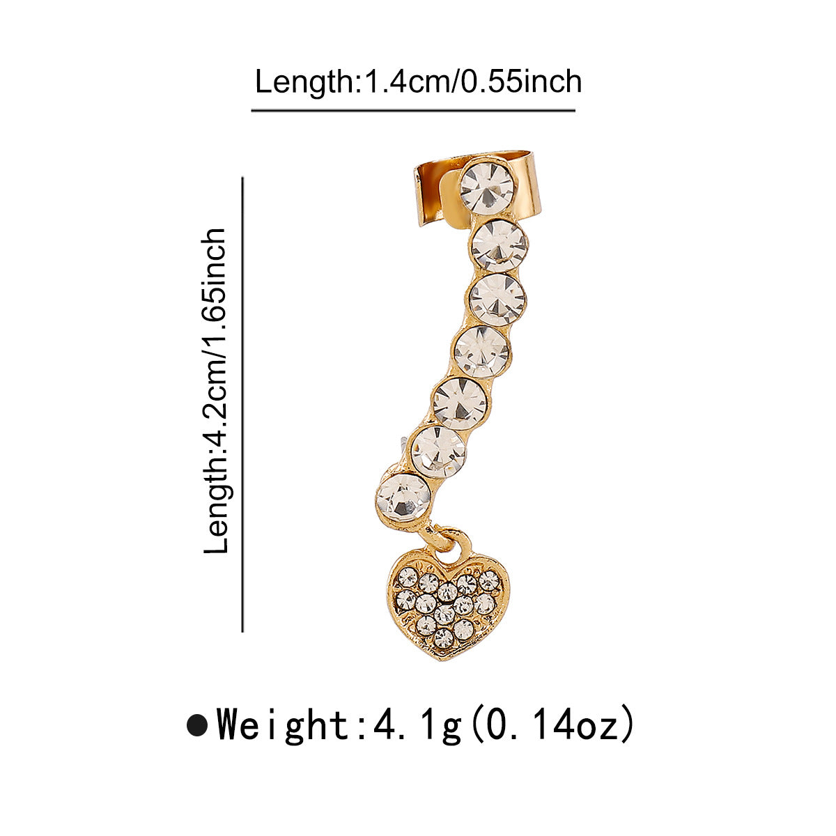 Elegante Ear Cuff Curvo da Donna in Lega con Intarsio di Strass, Orecchini d'Impatto alla Moda e Versatili
