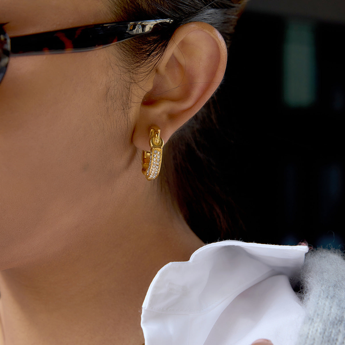 Pendientes de Aro Minimalistas Geométricos de Acero Inoxidable con Acabado Chapado para Mujer