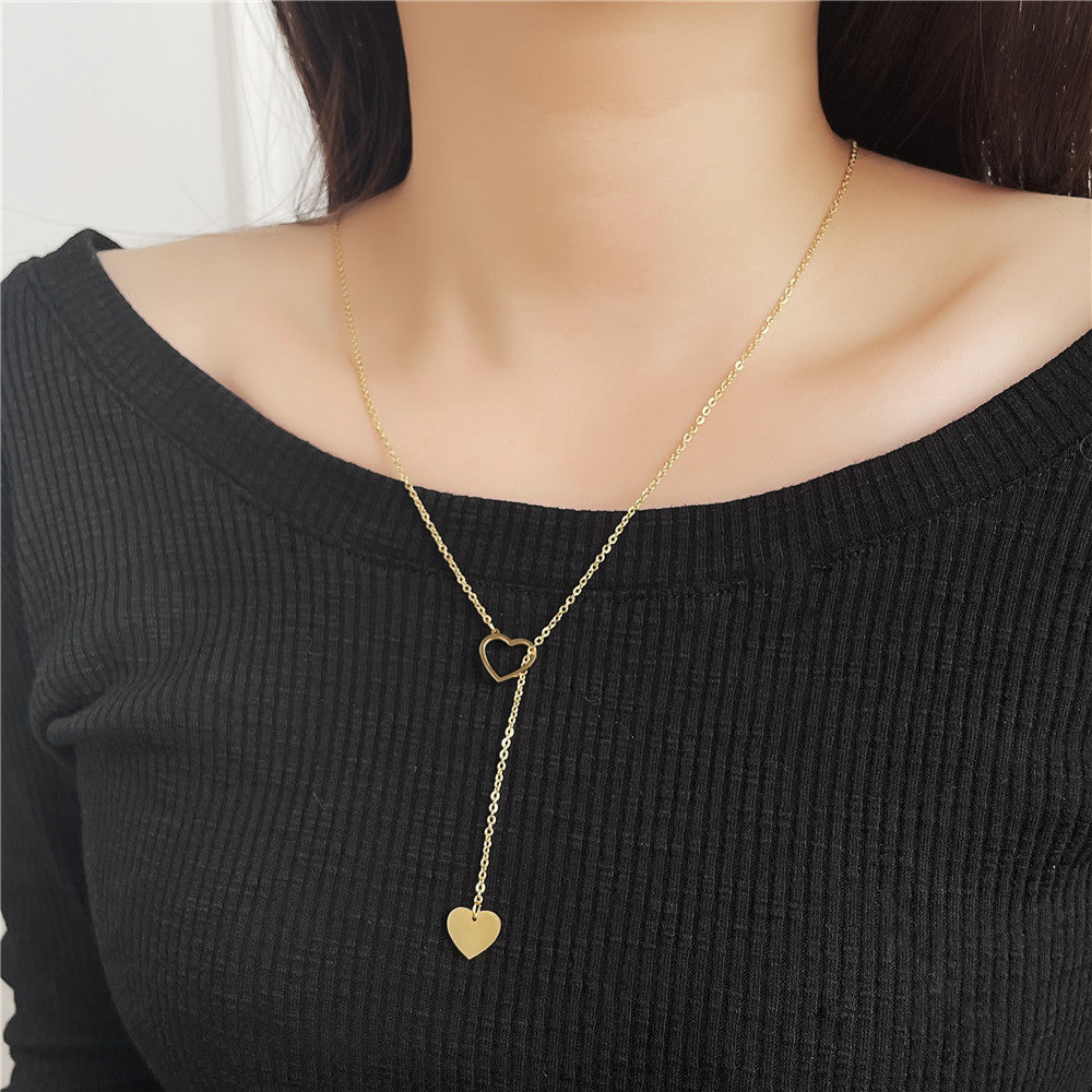 Minimalist Casual Heart Geometric Titanium Steel Plated Pendant Unisex Y-Necklace with Rope Chain