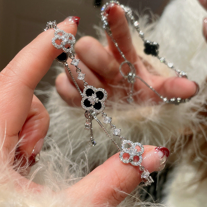 Sweet Elegant Geometric Floral Brass Inlaid Cubic Zirconia Bracelet for Women