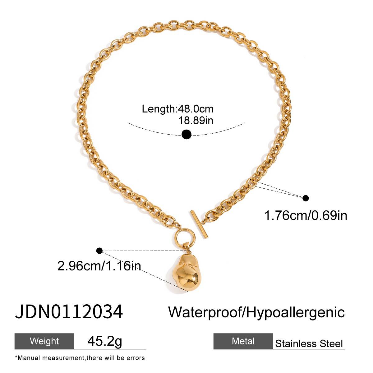 Elegant Gold Plated Geometric Oval Titanium Steel Pendant Necklace for Women