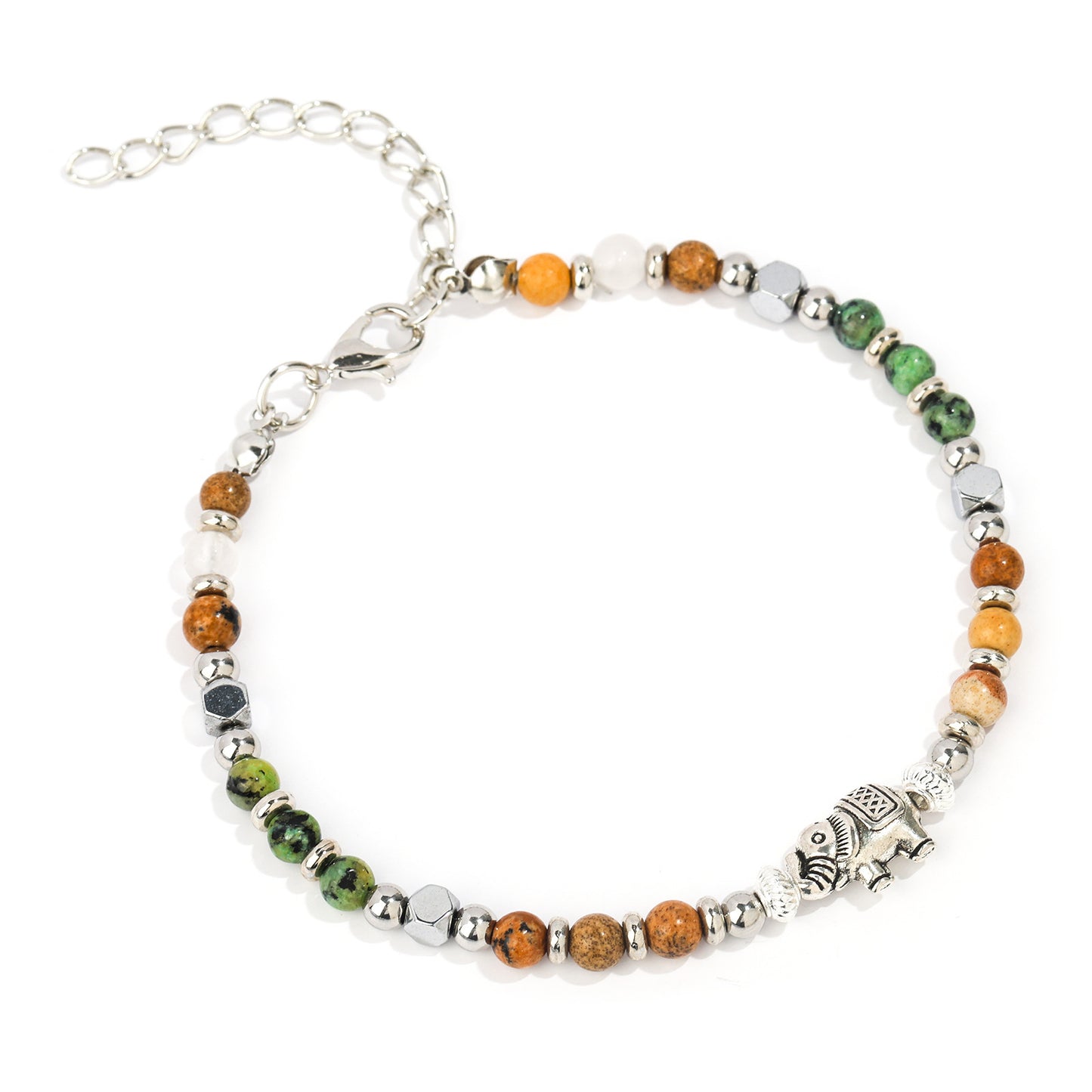 Minimalist Turquoise Beaded Stainless Steel Elephant Bracelet for Women