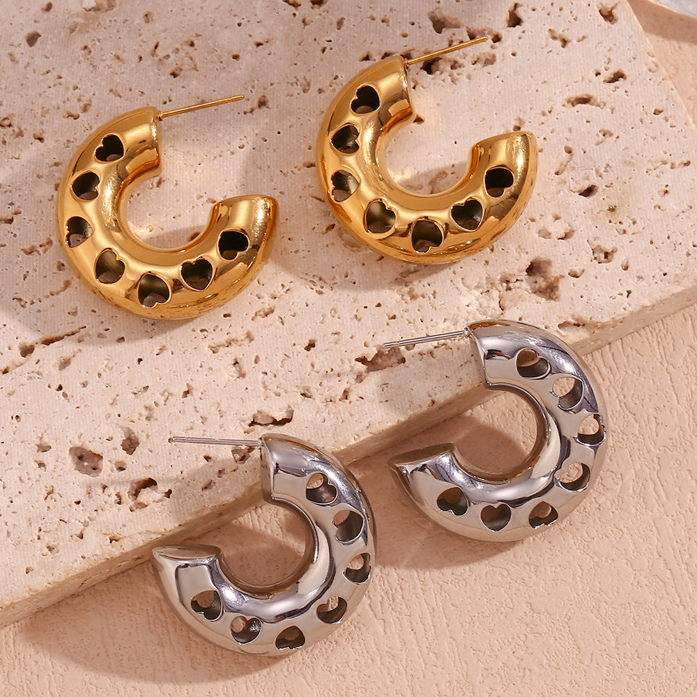 Fashion Minimalist Hollow Heart Geometric Stainless Steel 18K Gold Plated Earrings for Women