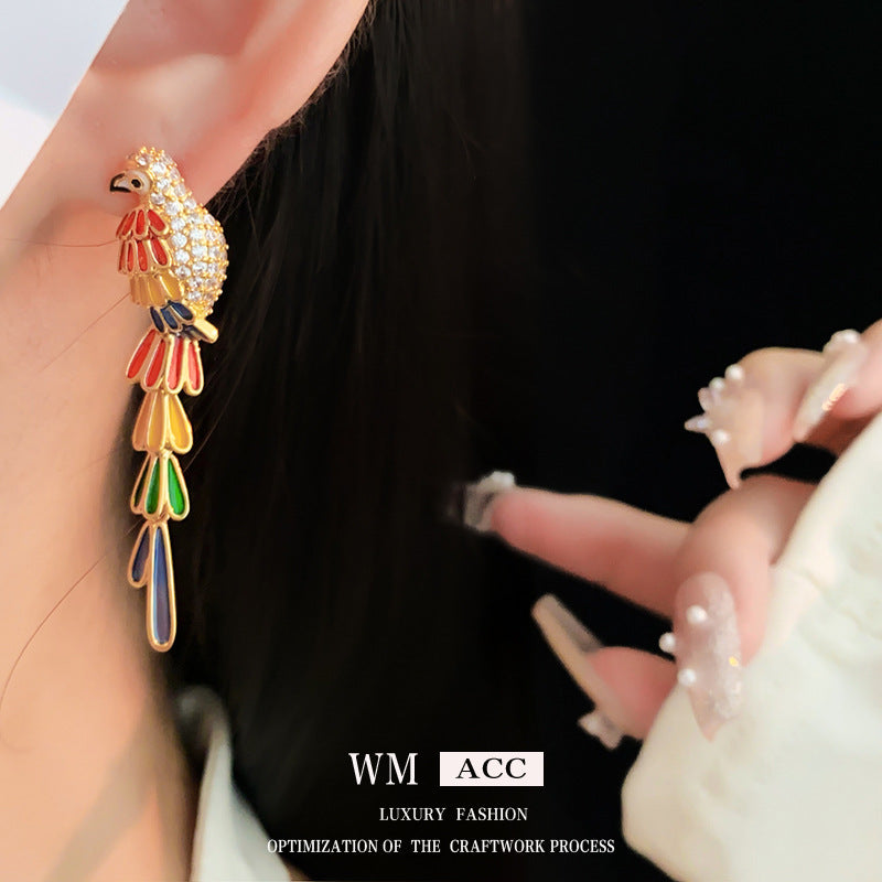 Vintage-Style Parrot-Shaped Earrings in Gold-Plated Copper with 925 Sterling Silver Posts for Women