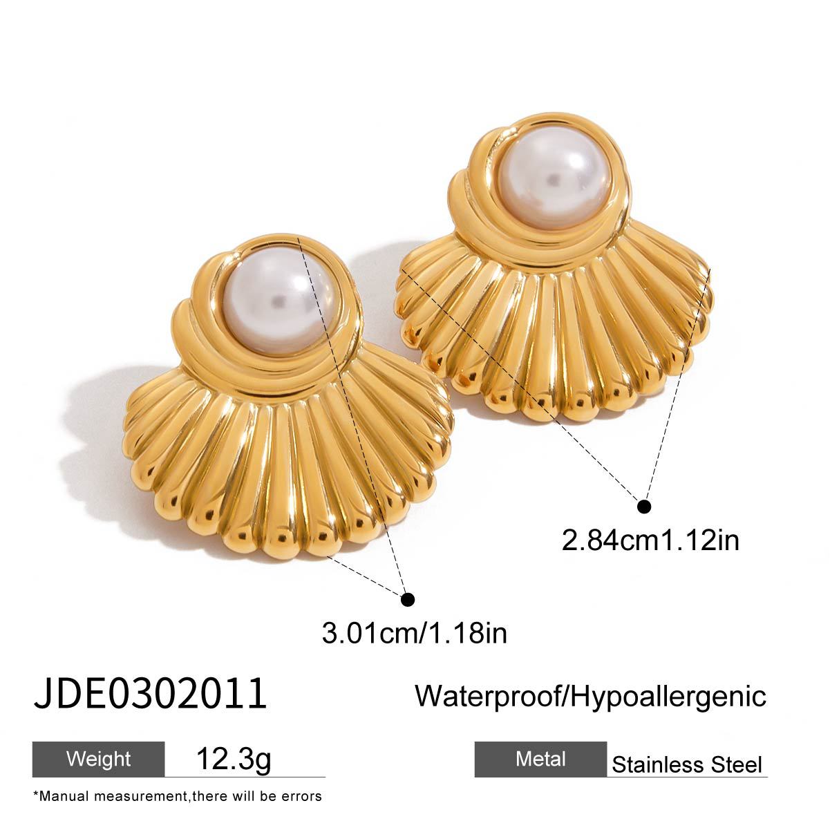 Elegant Round Geometric Stainless Steel Plated Faux Pearl Stud Earrings for Women