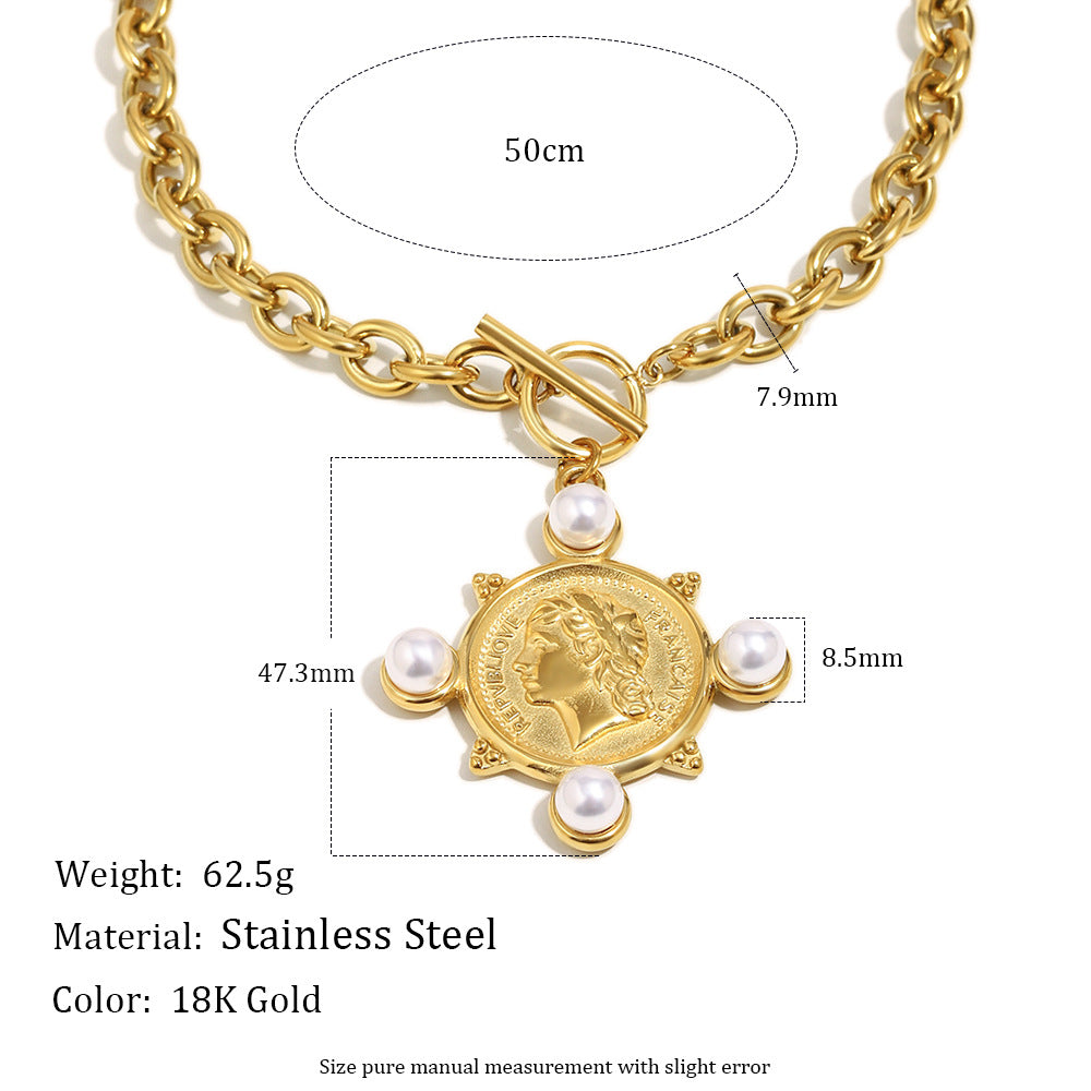 Minimalist Geometric Stainless Steel Pendant Necklace with 18K Gold Plating and Large O-Shape Chain for Women