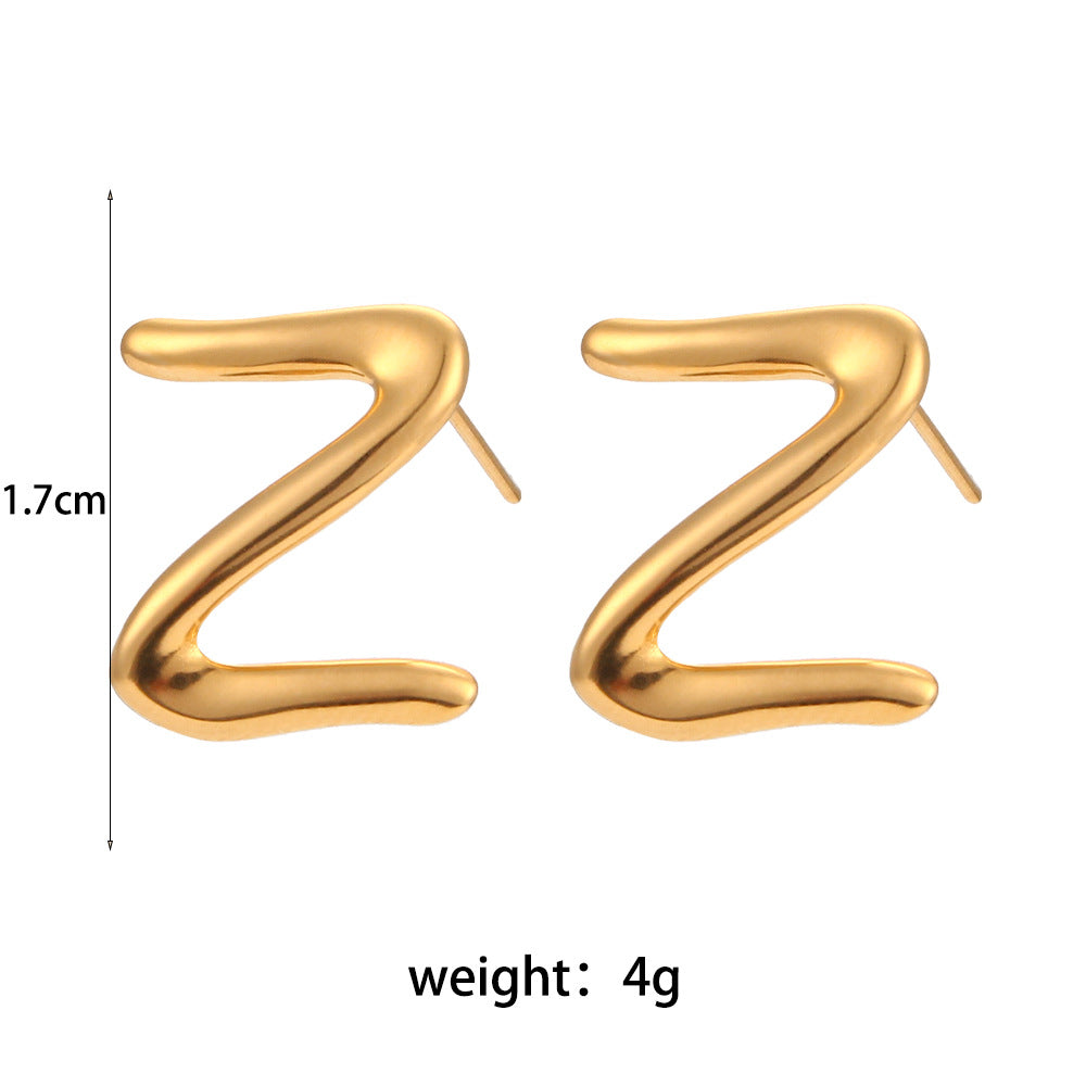 Minimalist Geometric Stainless Steel Z-Shaped Letter Stud Earrings for Women with Plating Finish