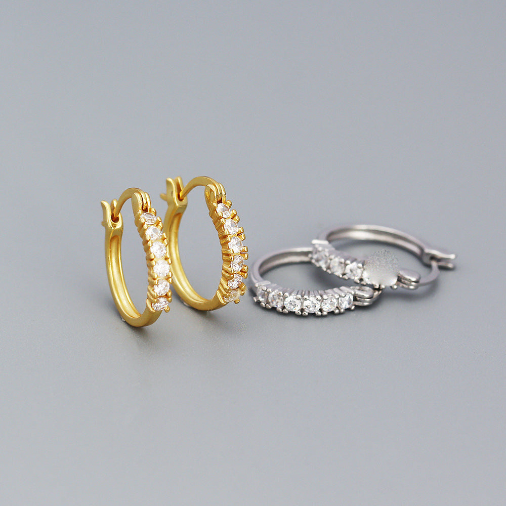 Orecchini a Cerchio a U Geometrici Minimalisti con Zirconi Brillanti Incastonati in Argento Sterling Placcato Rodio da Donna