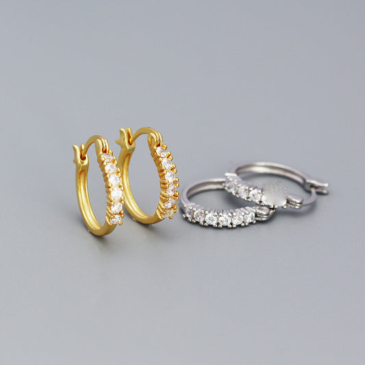 Orecchini a Cerchio a U Geometrici Minimalisti con Zirconi Brillanti Incastonati in Argento Sterling Placcato Rodio da Donna