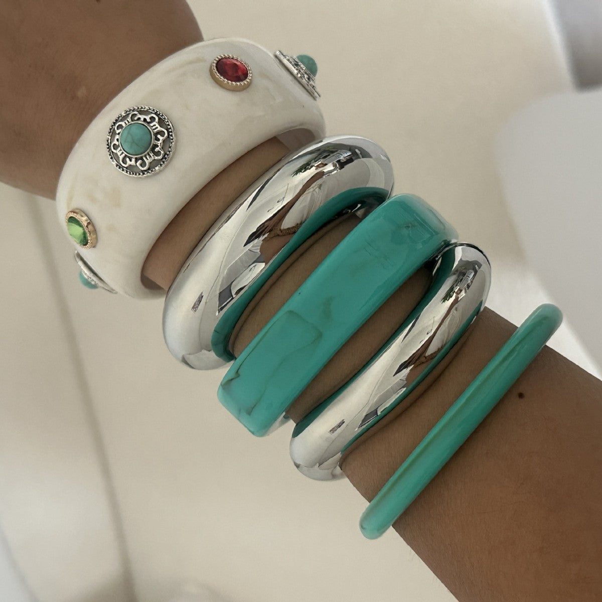 Elegant Geometric Turquoise Resin Cuff Bracelet Gold Plated Wide Band