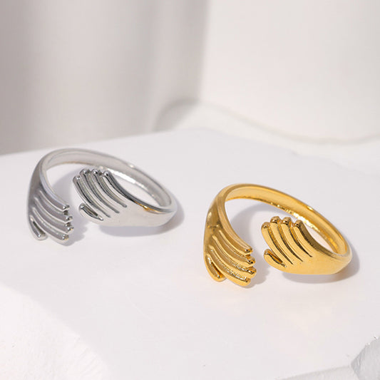 Anillo abierto ajustable de acero inoxidable con acabado pulido para hombres y mujeres, estilo de banda geométrica minimalista