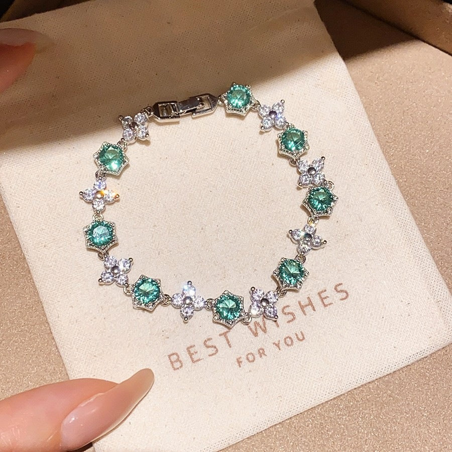 Luxury Elegant Brass Plated Crystal Cubic Zirconia Beaded Bracelet for Women