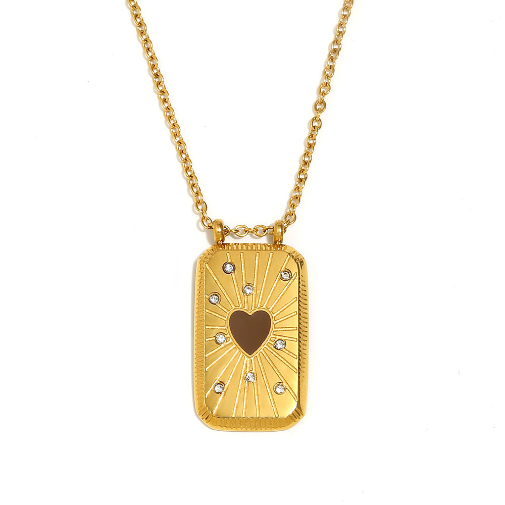 Vintage Elegant Geometric Square Stainless Steel Gold Plated Drip Oil Tarot Pendant Necklace for Women