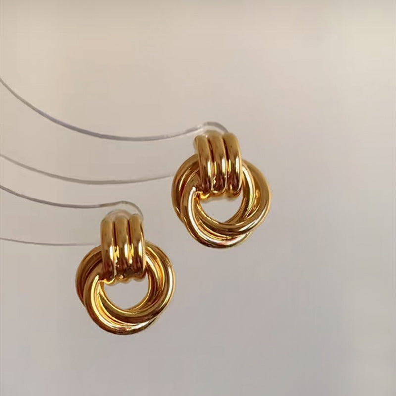 Orecchini a perno in acciaio al titanio con forme geometriche, zirconi e occhio di tigre, da donna, stile minimalista di lusso per l'ufficio e l'uso quotidiano