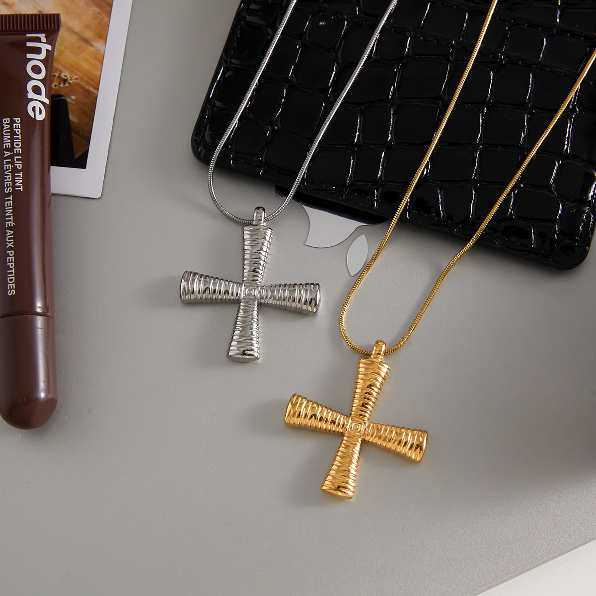 Luxury Geometric Cross Stainless Steel Plated Necklace for Women