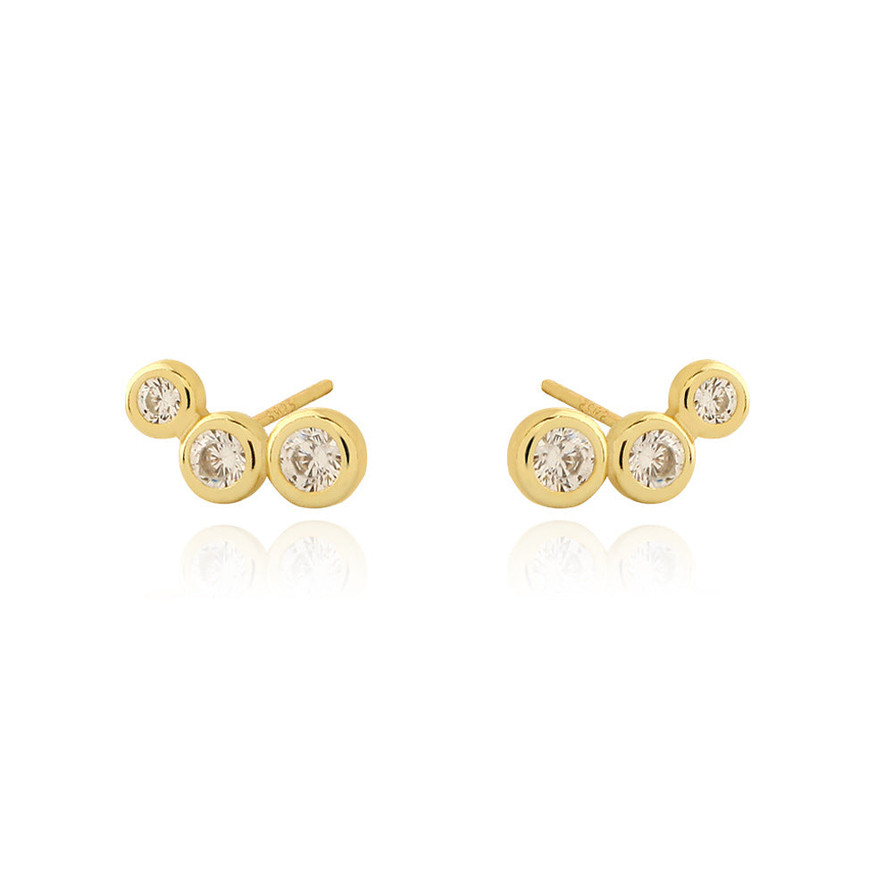 Orecchini a perno rotondi geometrici minimalisti in argento sterling 925 con intarsio in strass per donna