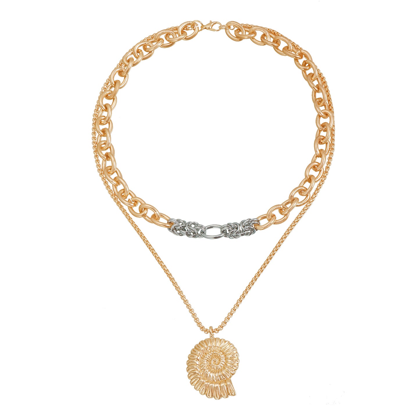 Vintage-Inspired Seashell Pendant Necklace for Women with Gold and Silver Plated Alloy, Geometric Design, Clavicle Chain Style