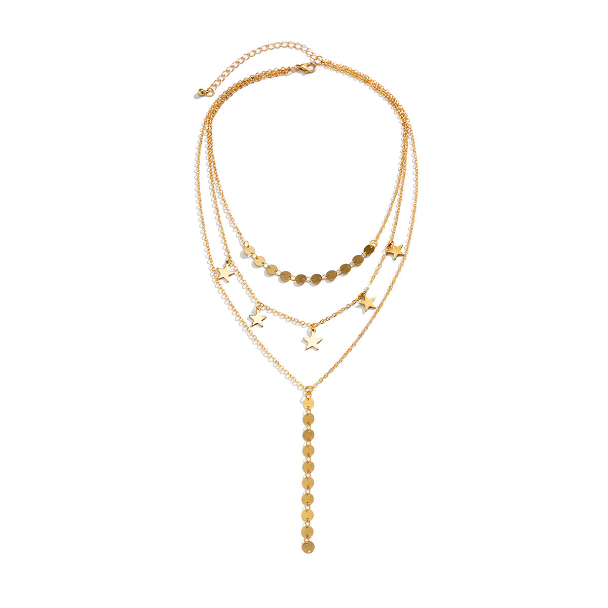 Minimalist Star-Shaped Alloy Pendant Necklace with Layered Tassel Accents and Plated Finish for Women