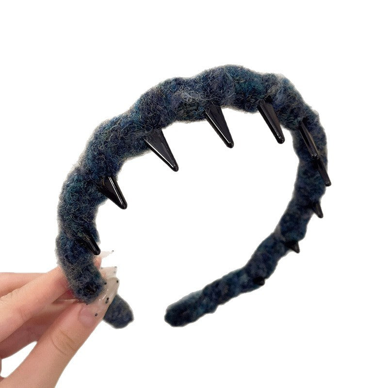 Diadema de punto acrílico con textura Retro Wave para mujer con diseño de corona alta, accesorio de moda hecho a mano para la oficina
