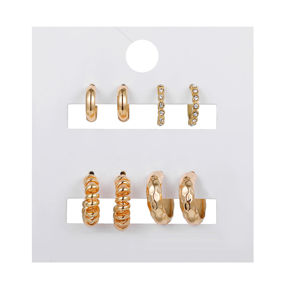 Vintage Business Geometric Square Round Alloy Plated Hoop Earring Set with Pearl Inlay for Women