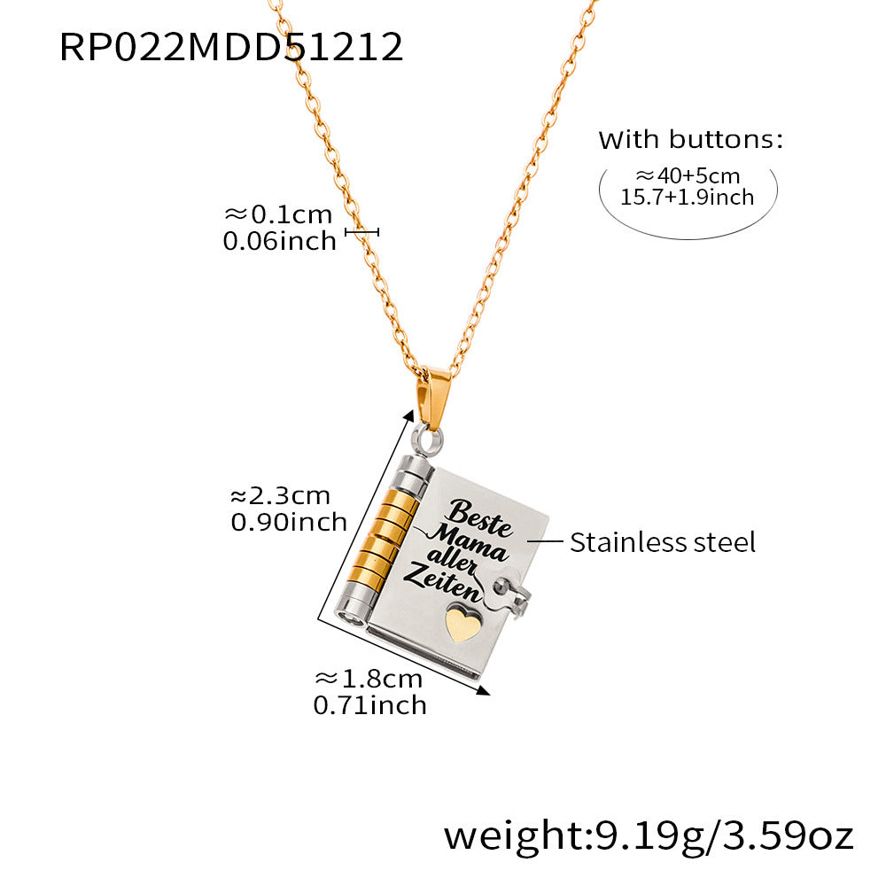 Minimalist 18K Gold Plated Geometric Book Pendant Stainless Steel Necklace for Women
