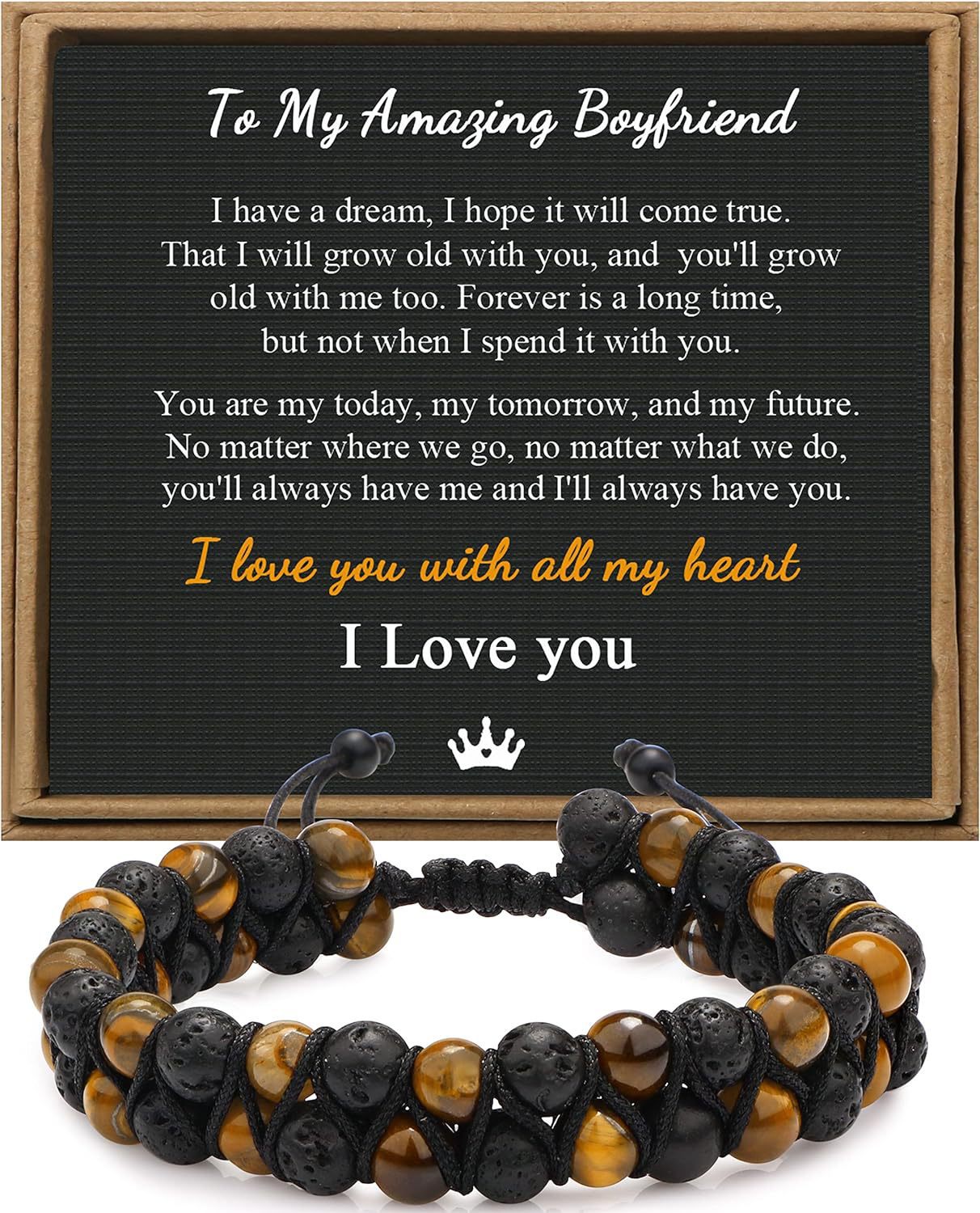 Men's Geometric Tiger's Eye Beaded Bracelet Adjustable Double Layer Handmade Gift
