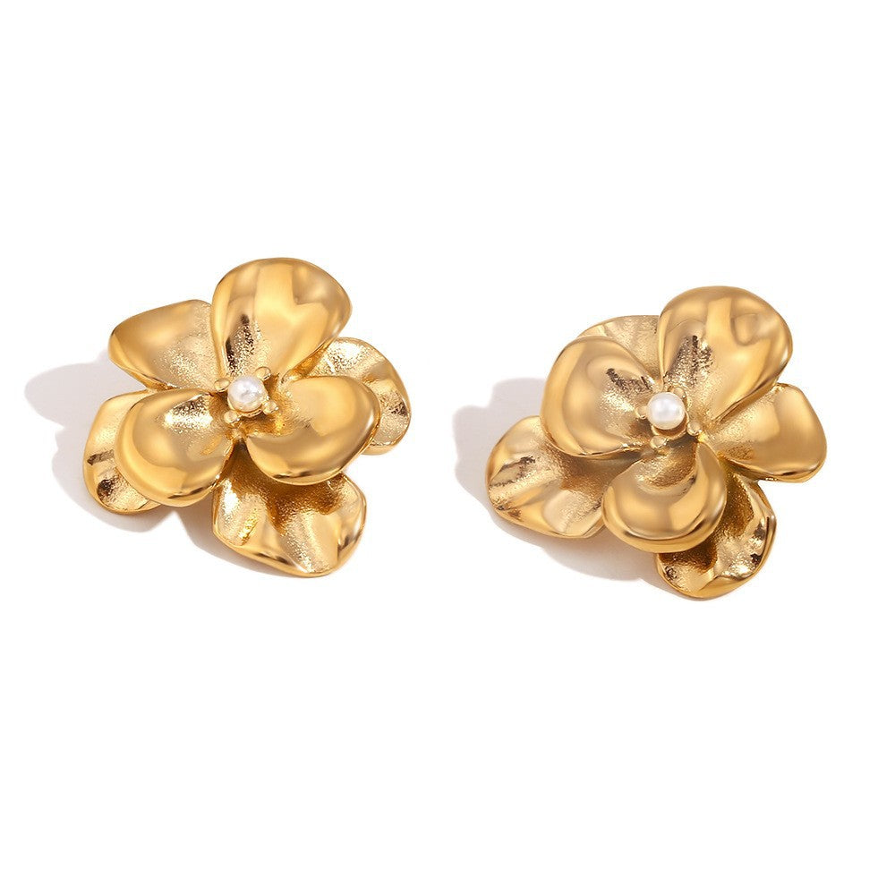 Vintage Floral Ring in Stainless Steel with 18K Gold Plating for Women