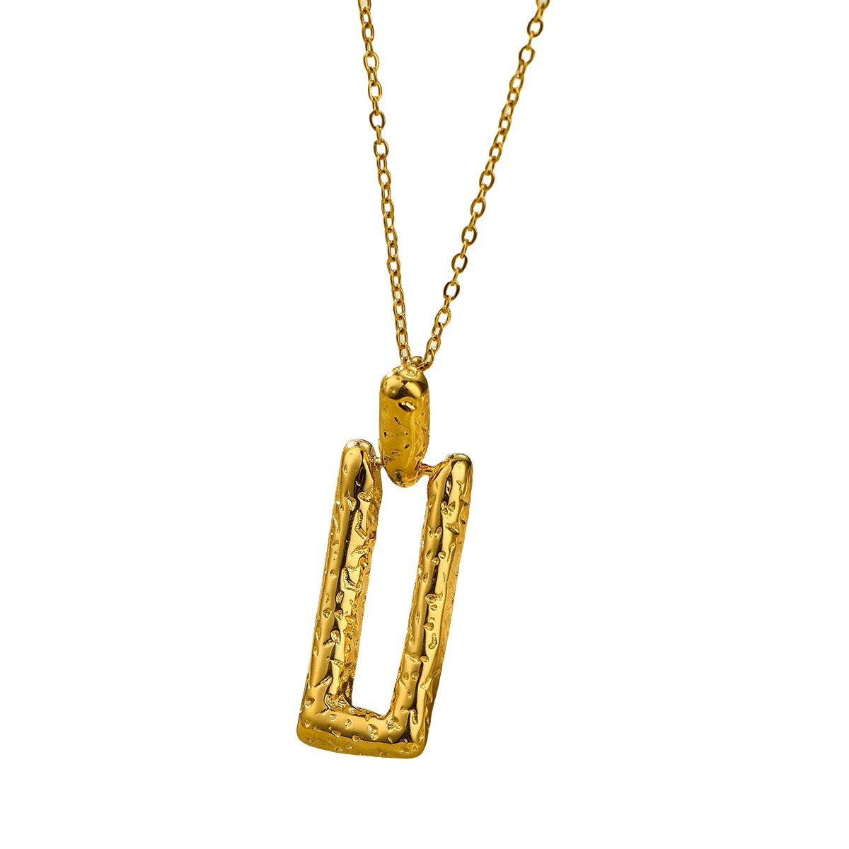 Fashionable Minimalist Rectangular Titanium Steel Pendant Necklace with 18K Gold Plating for Women