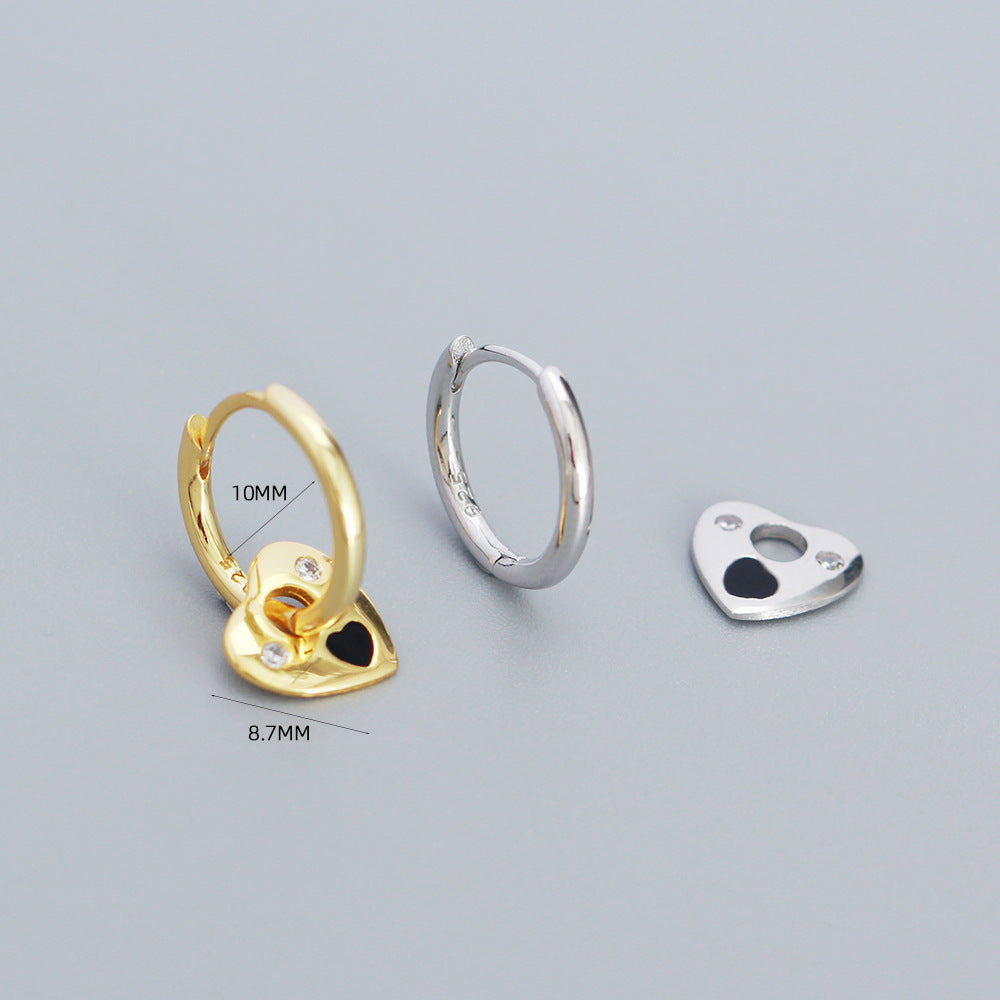 Minimalist Heart-Shaped 925 Sterling Silver Rhinestone Stud Earrings with Enamel Finish
