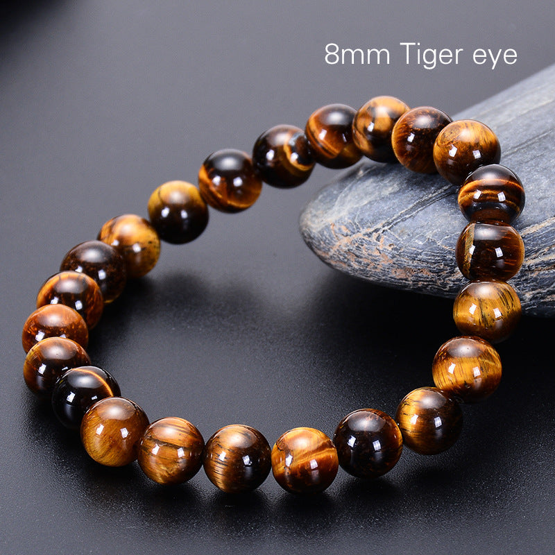 Fashion Elegant Natural Tiger's Eye Round Beaded Bracelet Unisex Geometric Handmade Single Loop Bangle